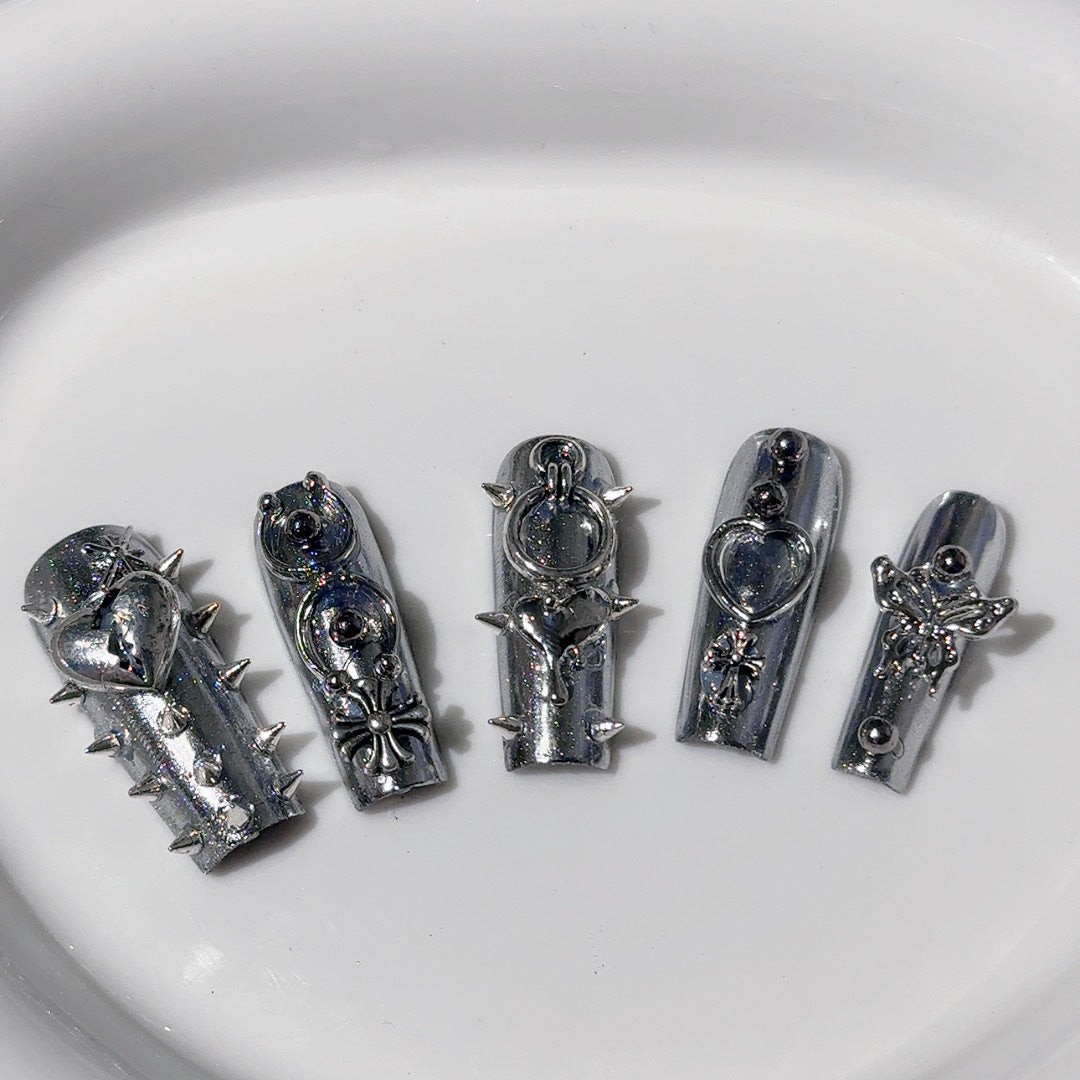 #014 ViVagg Press on nails Cross boundary square pipe nail nail liquid metal rivet removable wear-resistant nail pure hand