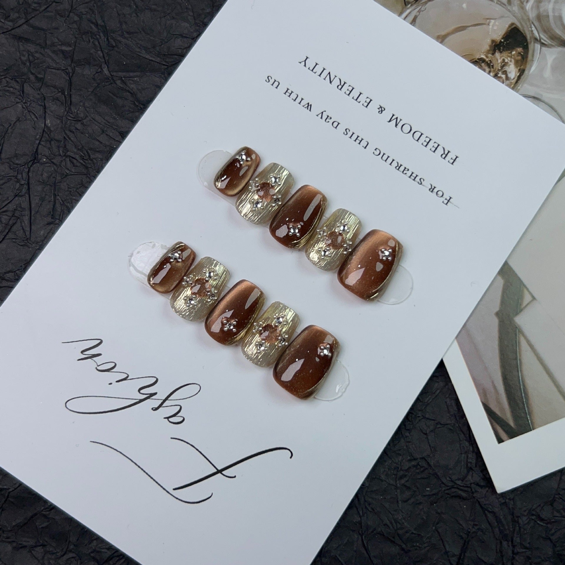 #032 ViVagg Press on nails Amber Buccellati short hand-worn Emmelard Cat Eye new premium detachable nail plate