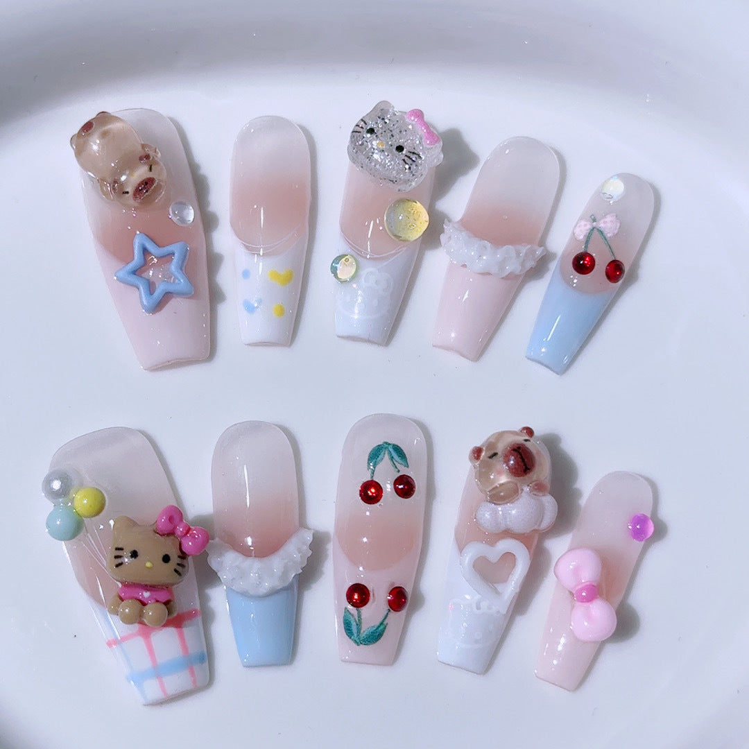 #012 ViVagg Press on nails Hand-worn nail amusement park cute skirt Capibara black Kt balloon Cherry Heavy Industry