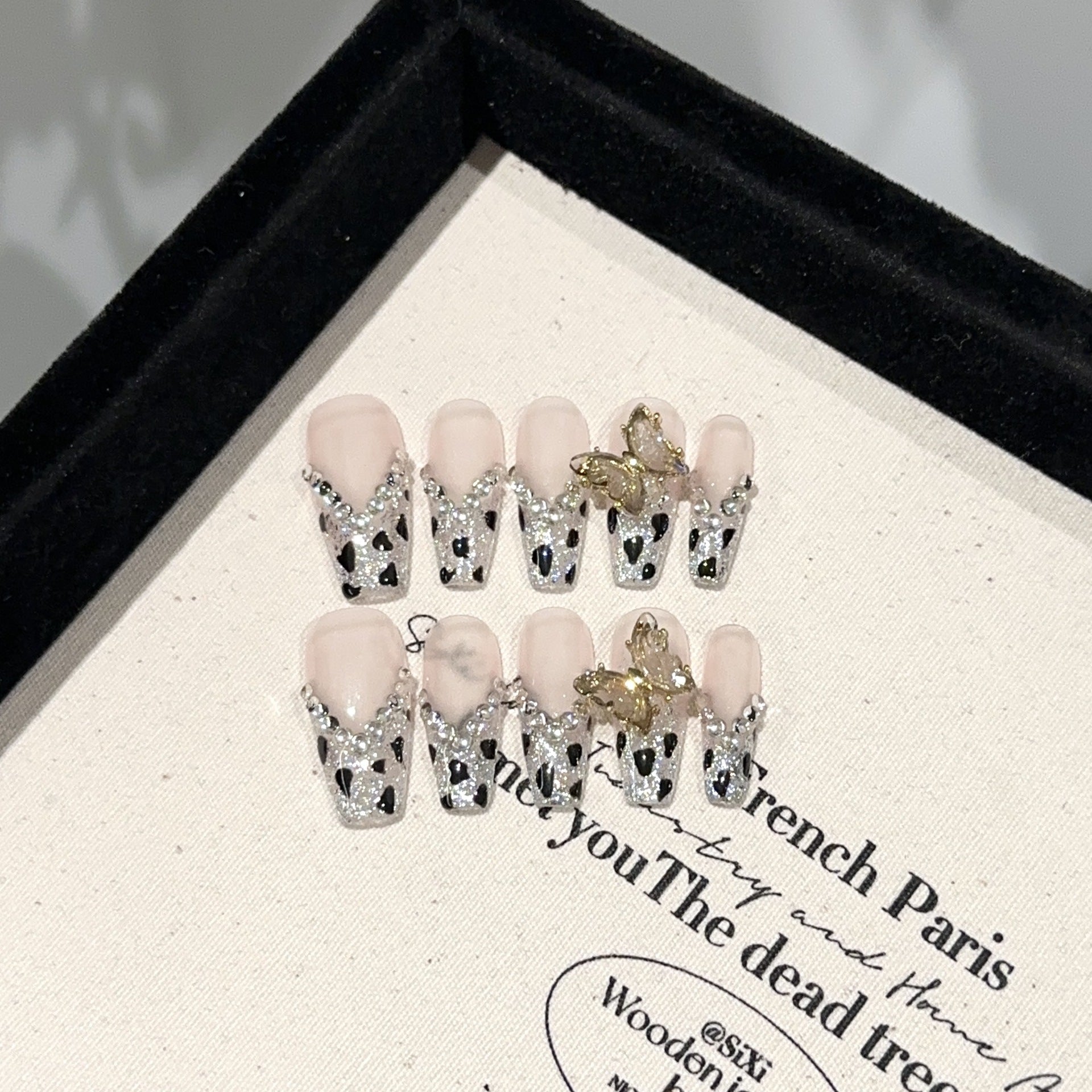 #045 ViVagg Press on nails Pure hand-worn nail piece advanced sense leopard print nude pink French manicure butterfly diamond light luxury temperament white nails