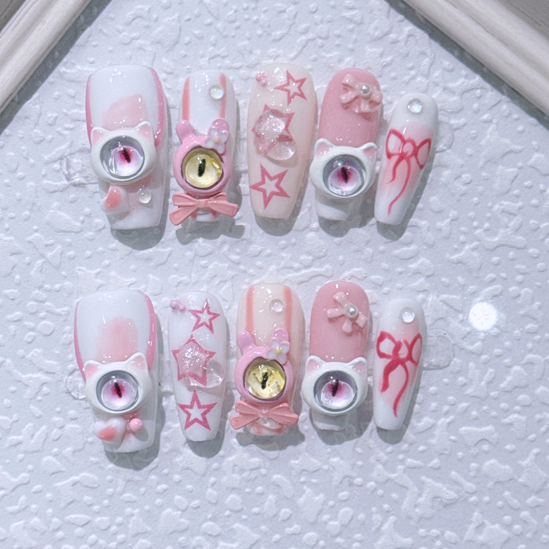 #016 ViVagg Press on nails Hand-worn nail red new demon nail art three-dimensional monster eye removable Fake nails