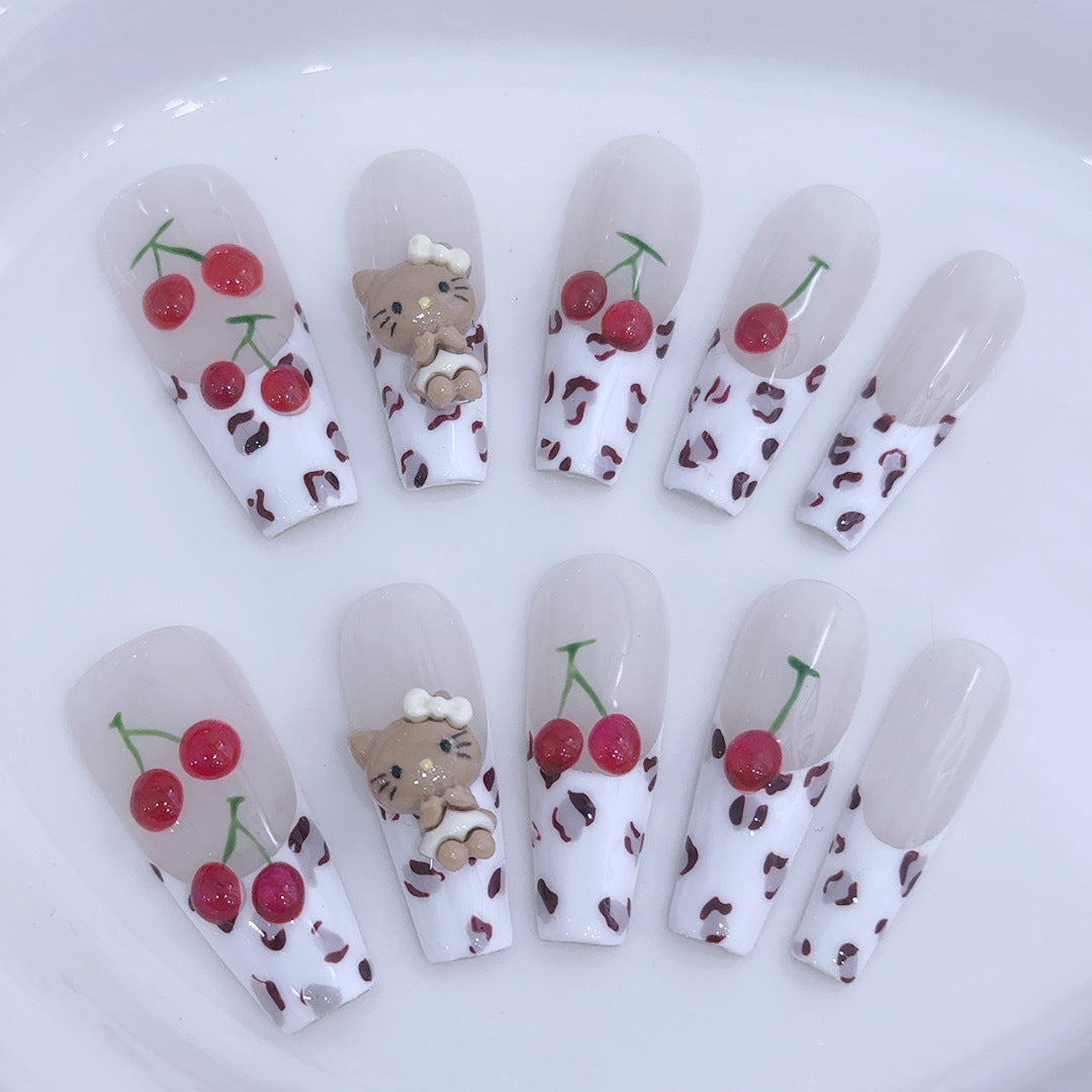 #020 ViVagg Press on nails Pure handmade wear a little Wildcat cherry leopard print French Manicure Y2K Sweet cool Spice Spice style manicure atmosphere