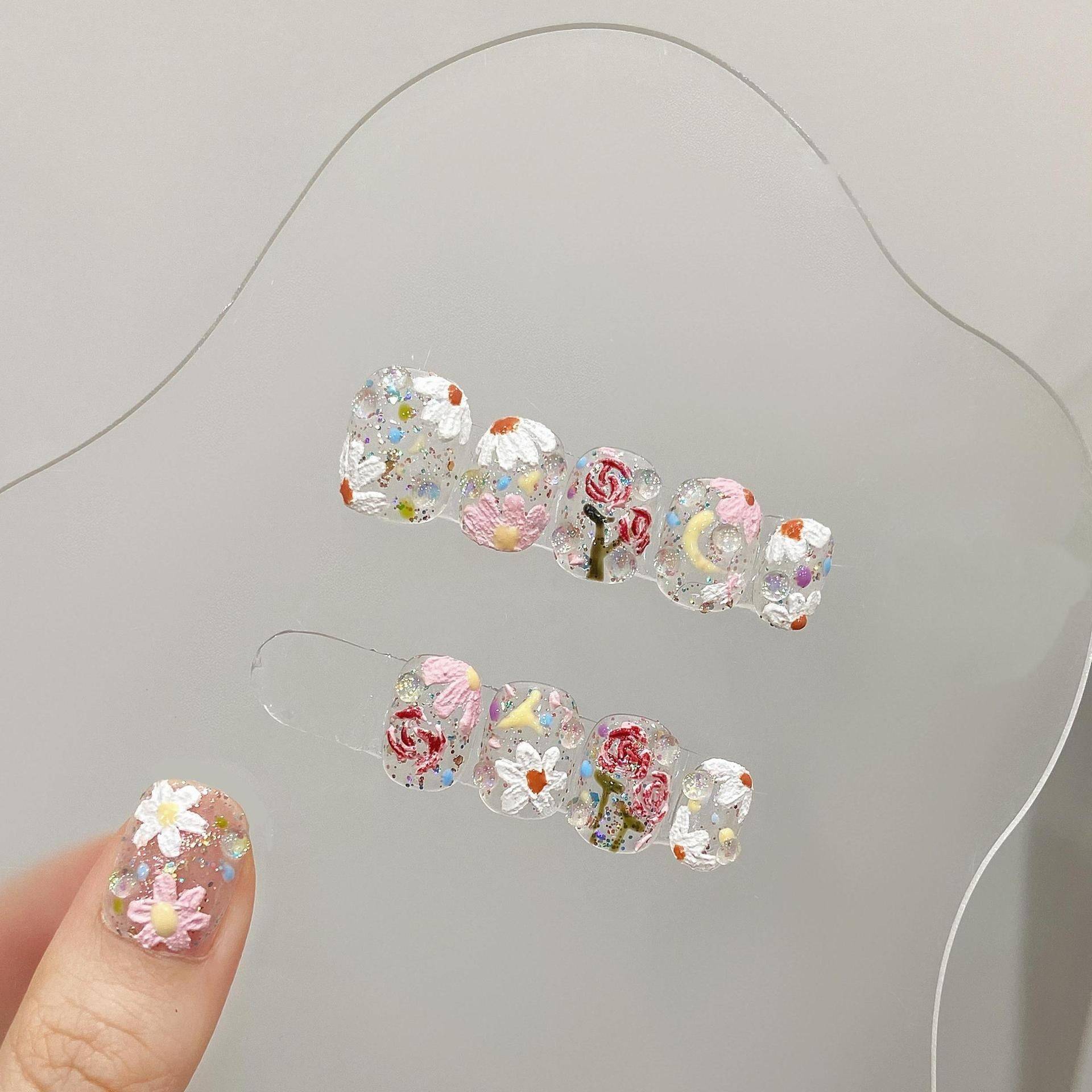 #114 ViVagg Press on nails Seiko hand painted spring Summer flower pure hand wear nail piece pure wind removable nail sticker