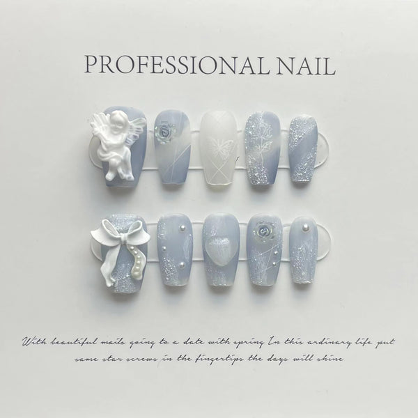 #102 ViVagg Press on nails Cool Yunchuan fog blue plaster angel rose hand nail fake nail manicure