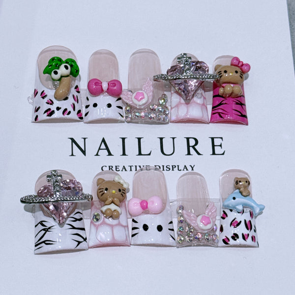 #021 ViVagg Press on nails Duck Bill Nail K Door + Duck Bill = Eternal kitty French Spice cute handmade wear nail