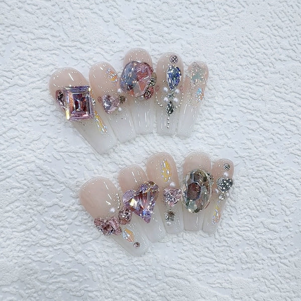 #128 ViVagg Press on nails Wear nail [real] pure handmade nail wear nail piece nude powder gradient pile drill nail patch