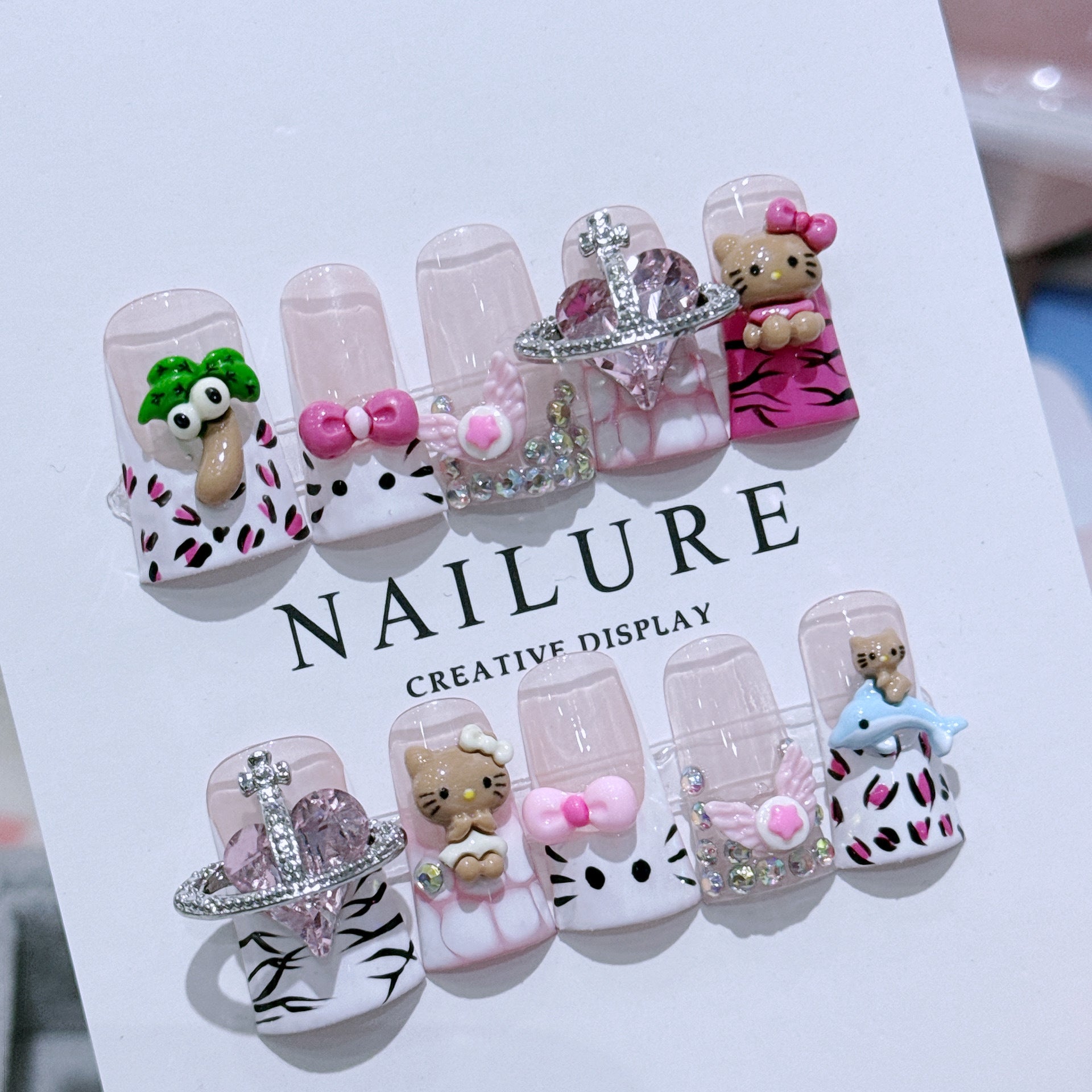 #021 ViVagg Press on nails Duck Bill Nail K Door + Duck Bill = Eternal kitty French Spice cute handmade wear nail