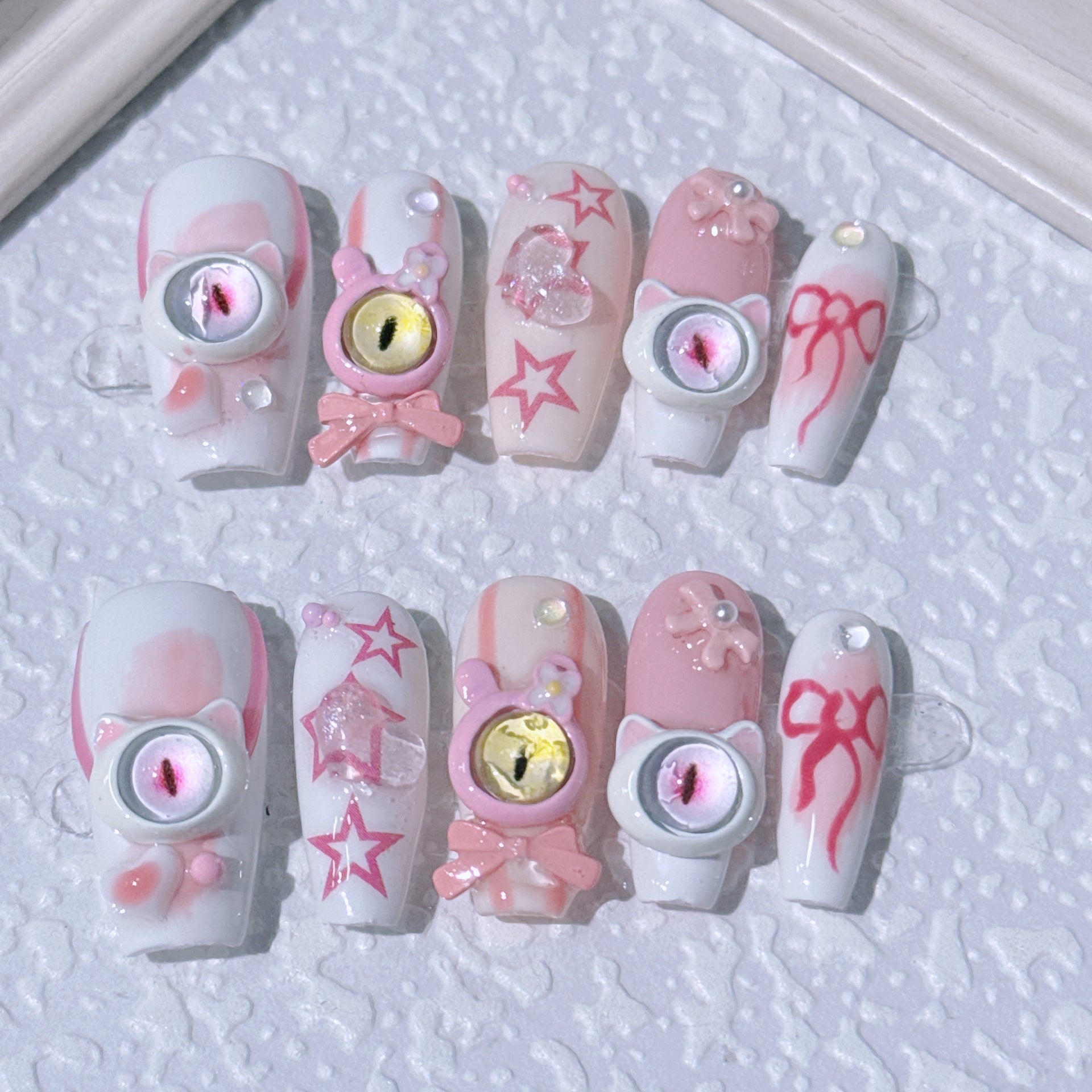 #016 ViVagg Press on nails Hand-worn nail red new demon nail art three-dimensional monster eye removable Fake nails