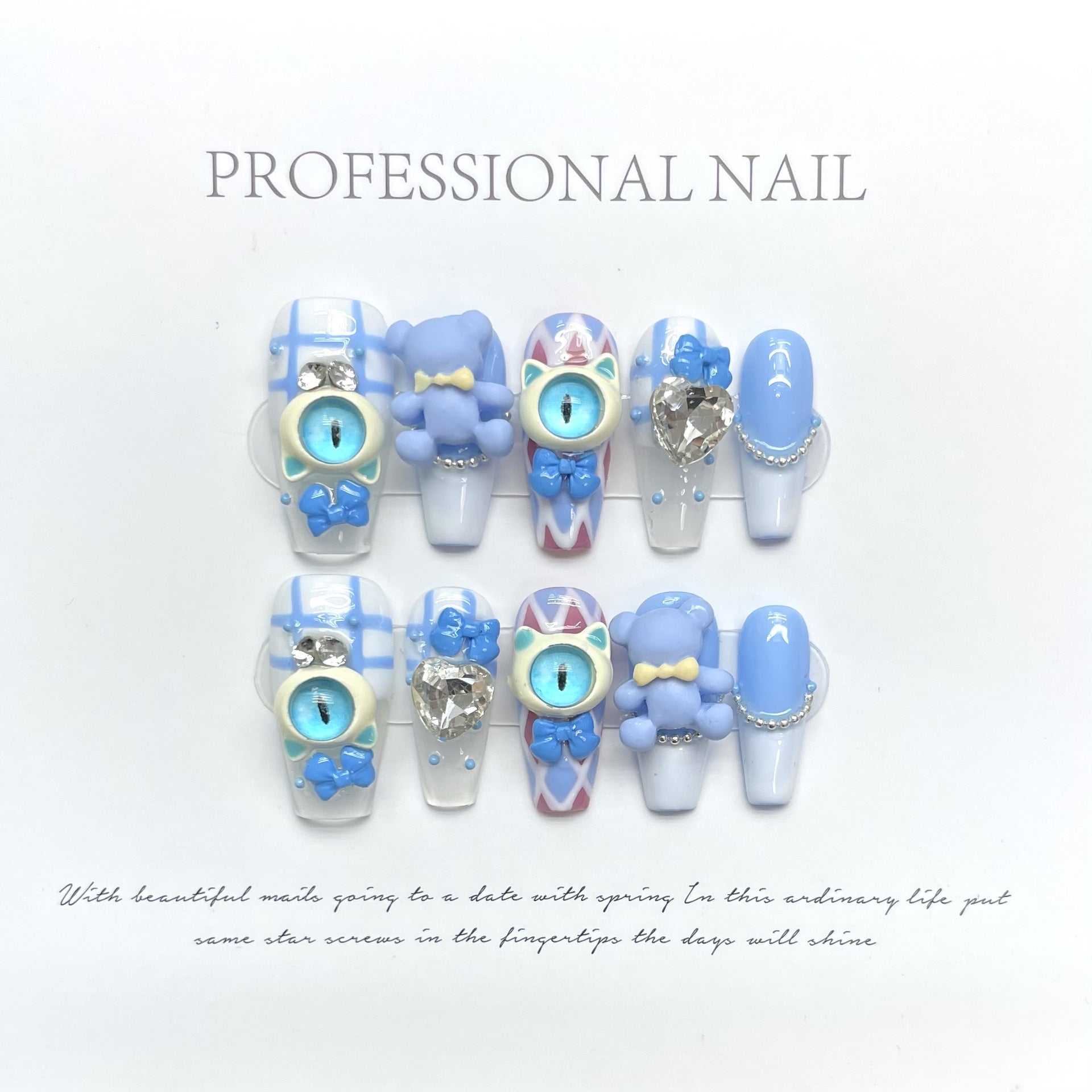 #116 ViVagg Press on nails Hand-painted wearing nail small public display white fairy gas can salt can sweet demon little monster children's fun nail art