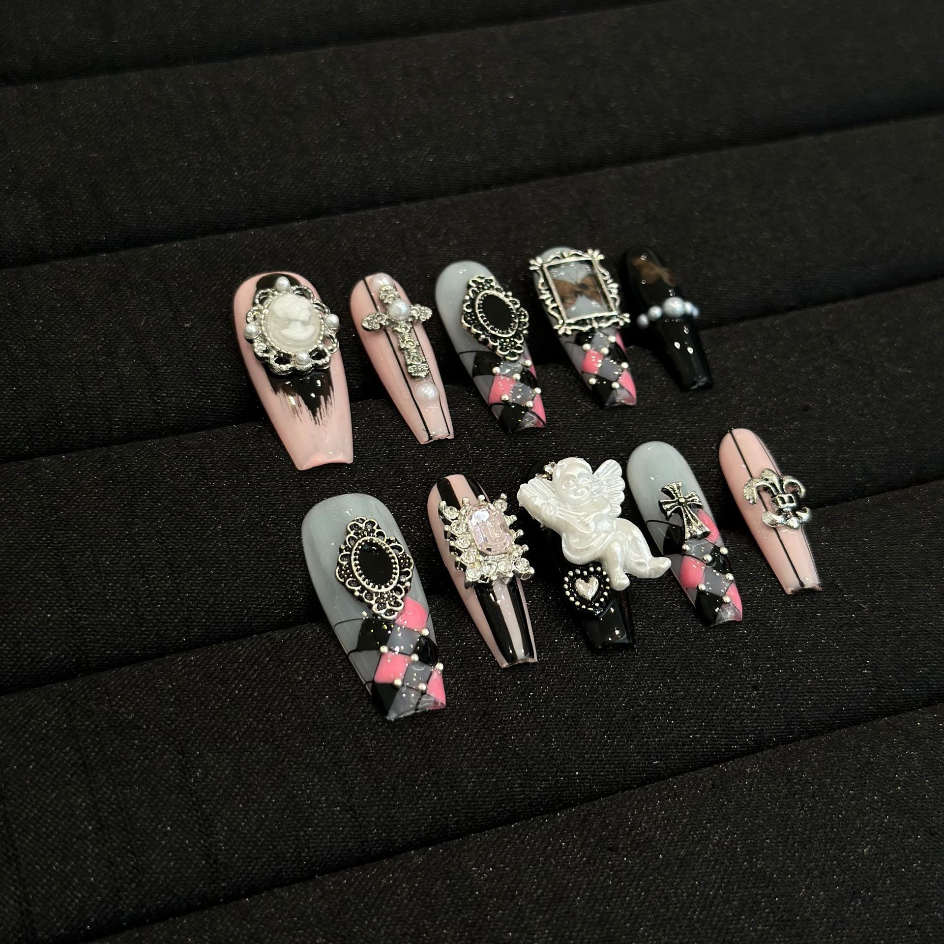 #039 ViVagg Press on nails Pure hand-worn nail piece high-grade summer cross angel long nail patch removable Croheart