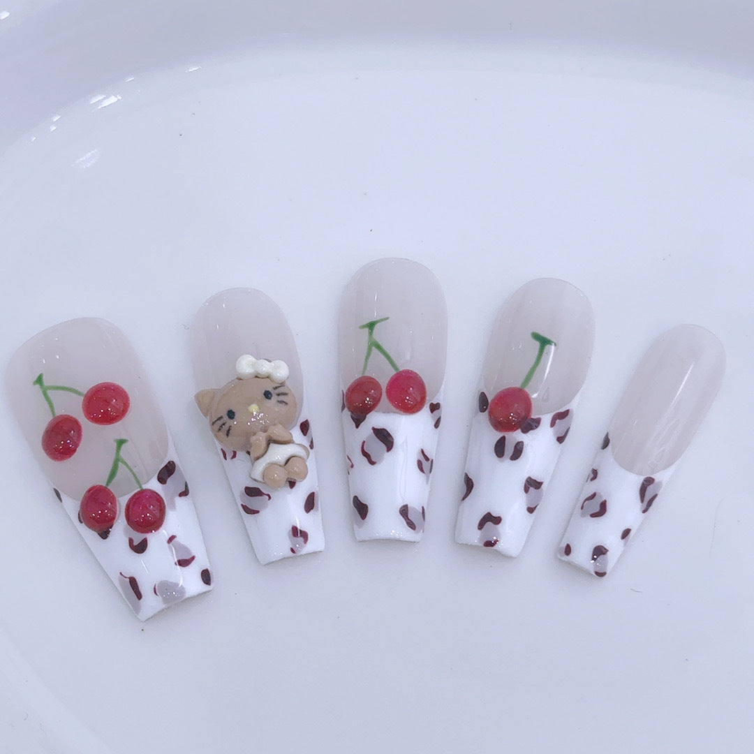 #020 ViVagg Press on nails Pure handmade wear a little Wildcat cherry leopard print French Manicure Y2K Sweet cool Spice Spice style manicure atmosphere