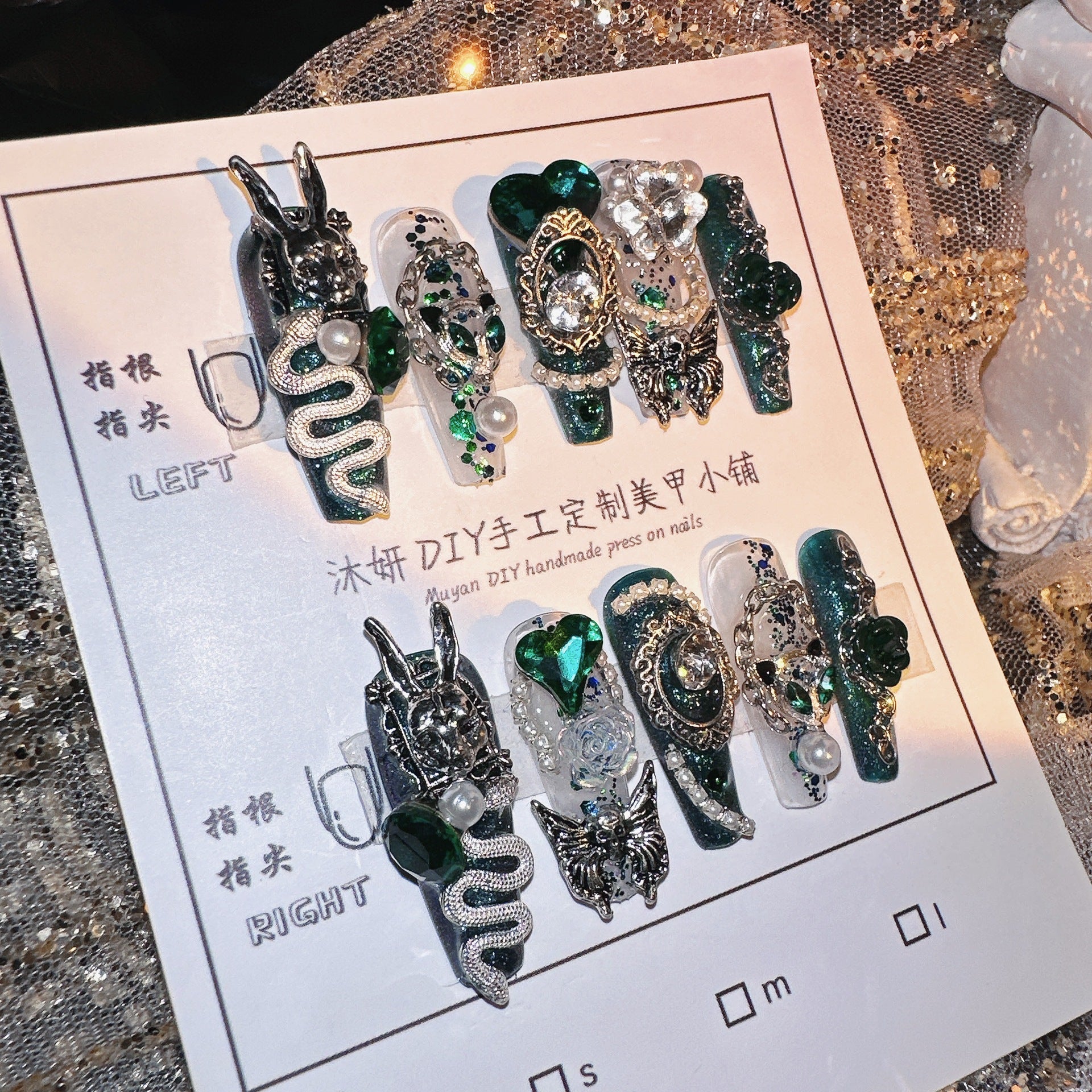 #066 ViVagg Press on nails Handmade nail real Alice Sleepwalking 2 Gothic Heavy Industry dark green Bunny Spice personality wear nail