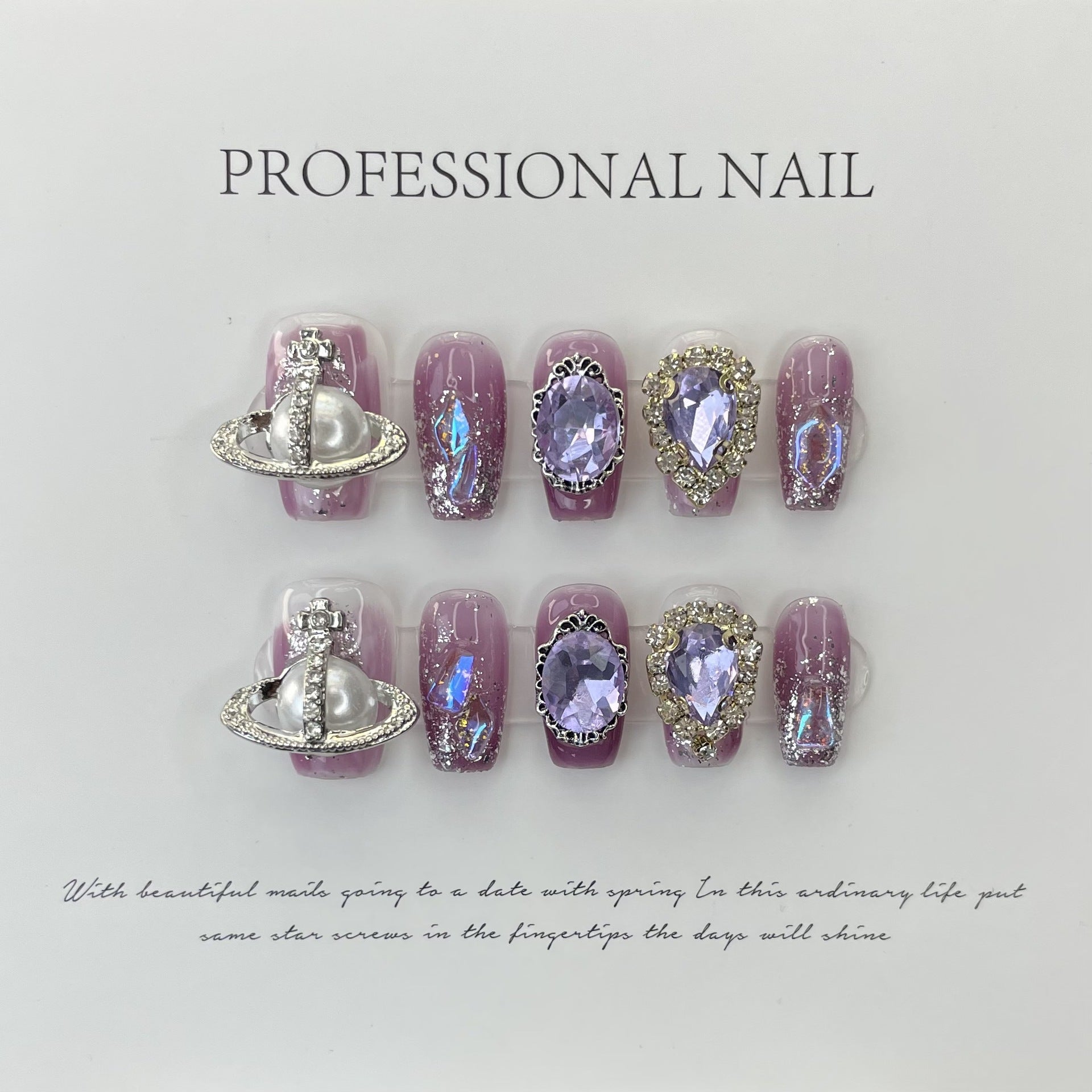 #121 ViVagg Press on nails Nail art hand wear nail patch finished west too purple Big diamond y2k millennium spicy