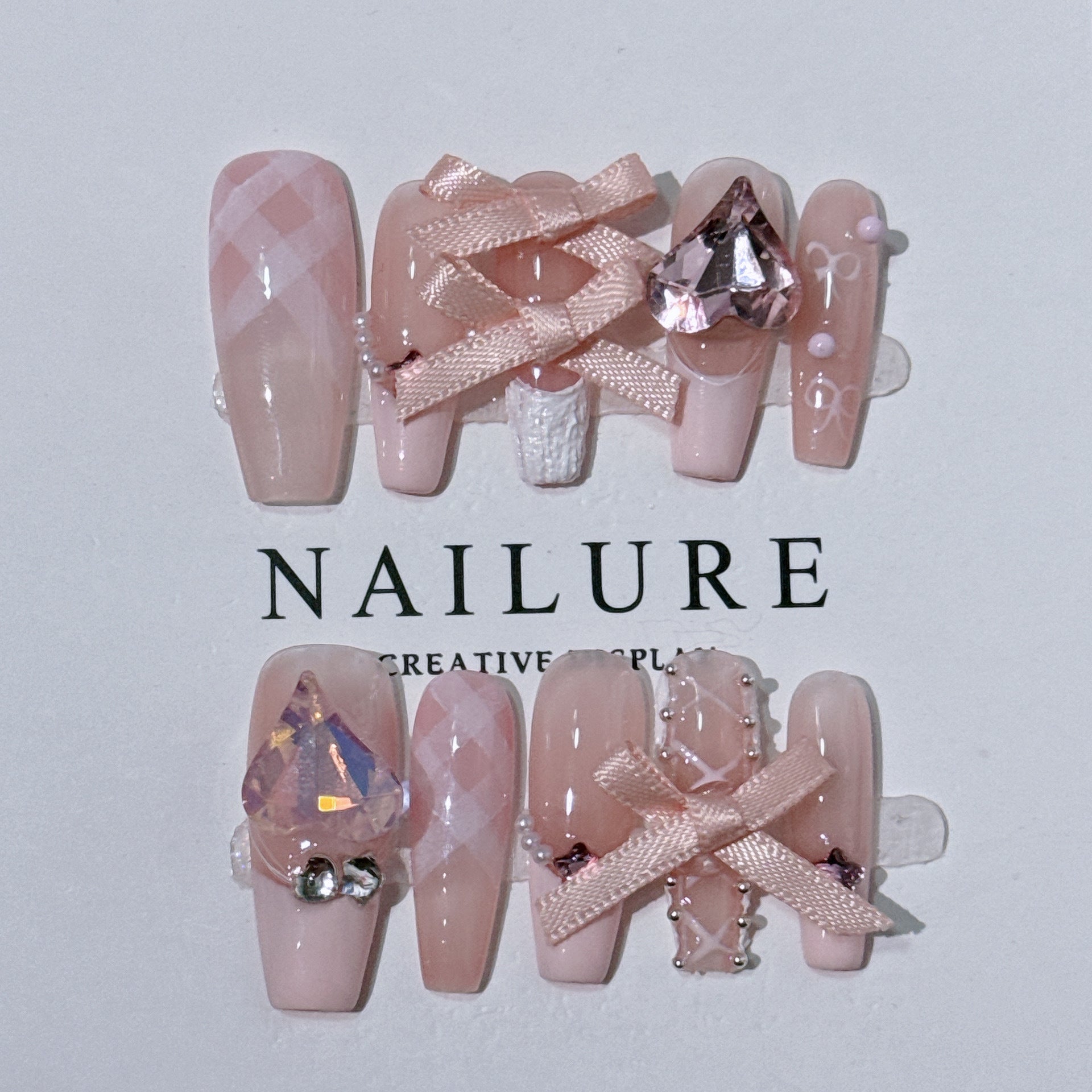 #018 ViVagg Press on nails Hand-worn nail pink ballet French bow nail fake nail patch finished long