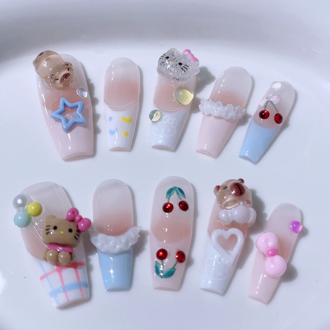 #012 ViVagg Press on nails Hand-worn nail amusement park cute skirt Capibara black Kt balloon Cherry Heavy Industry