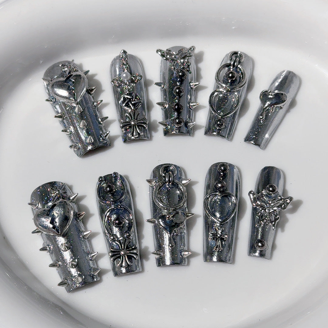 #014 ViVagg Press on nails Cross boundary square pipe nail nail liquid metal rivet removable wear-resistant nail pure hand