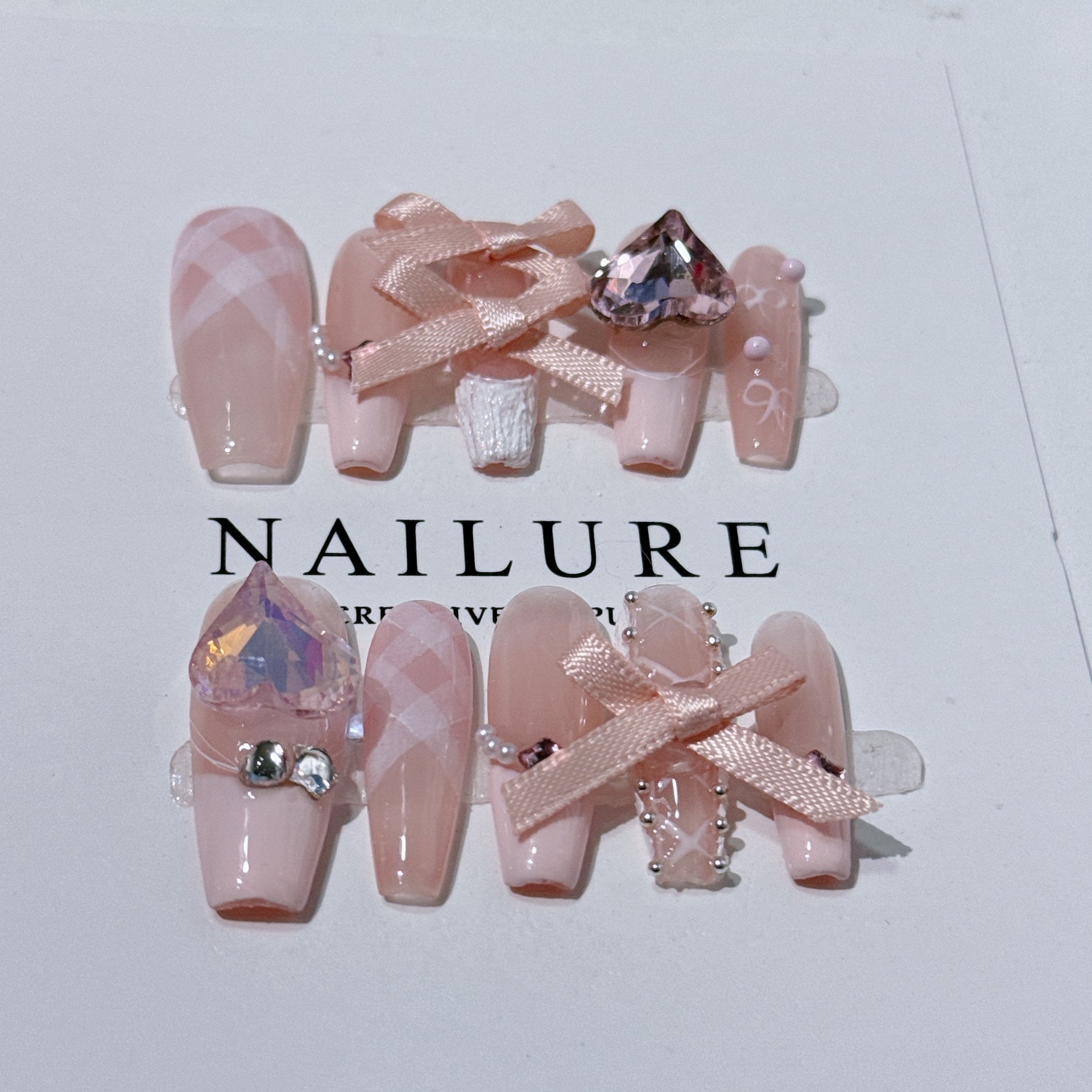 #018 ViVagg Press on nails Hand-worn nail pink ballet French bow nail fake nail patch finished long