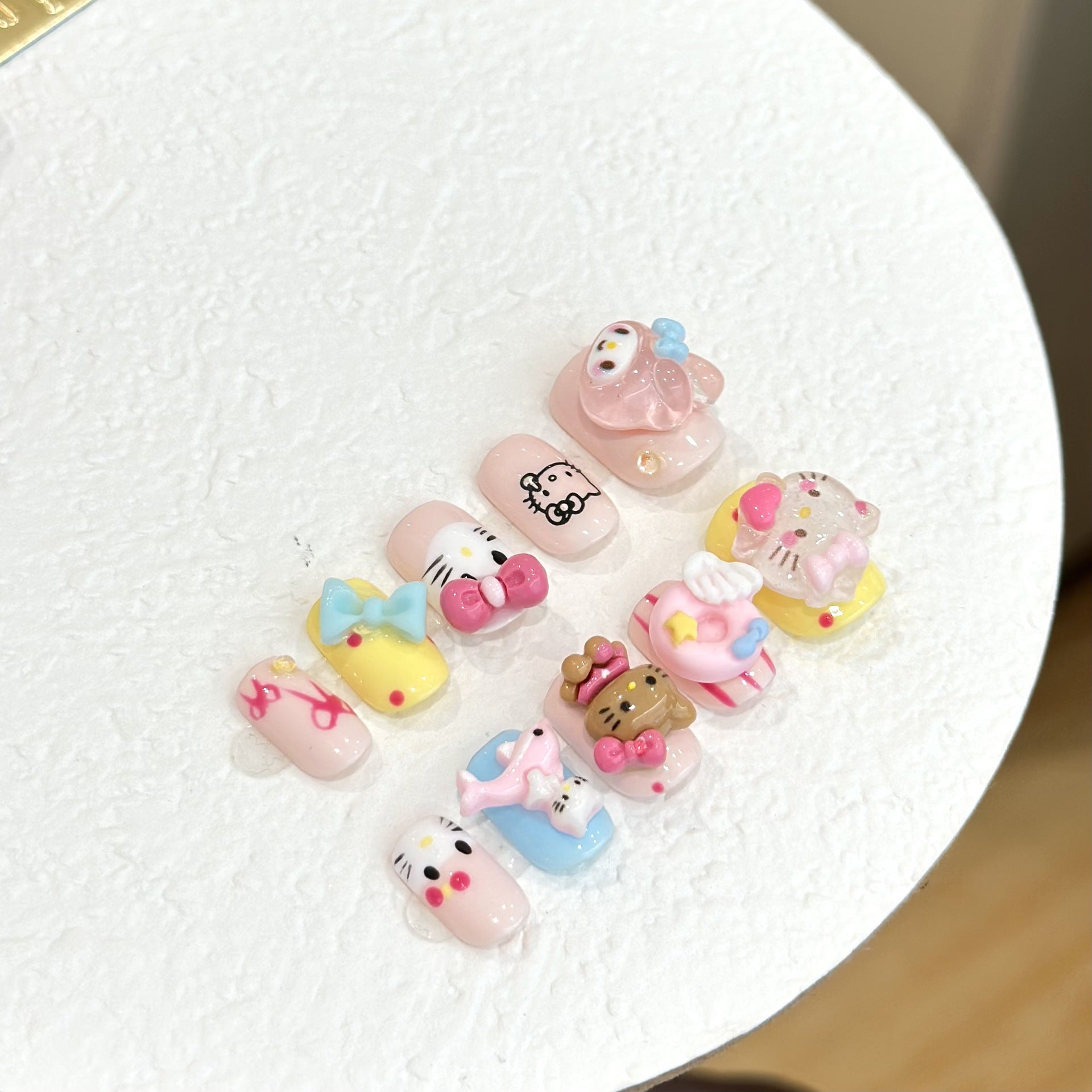 #051 ViVagg Press on nails Short hand-worn nail patch Princess Kitty Cartoon Cute Kitten Nail Patch Color bow removable