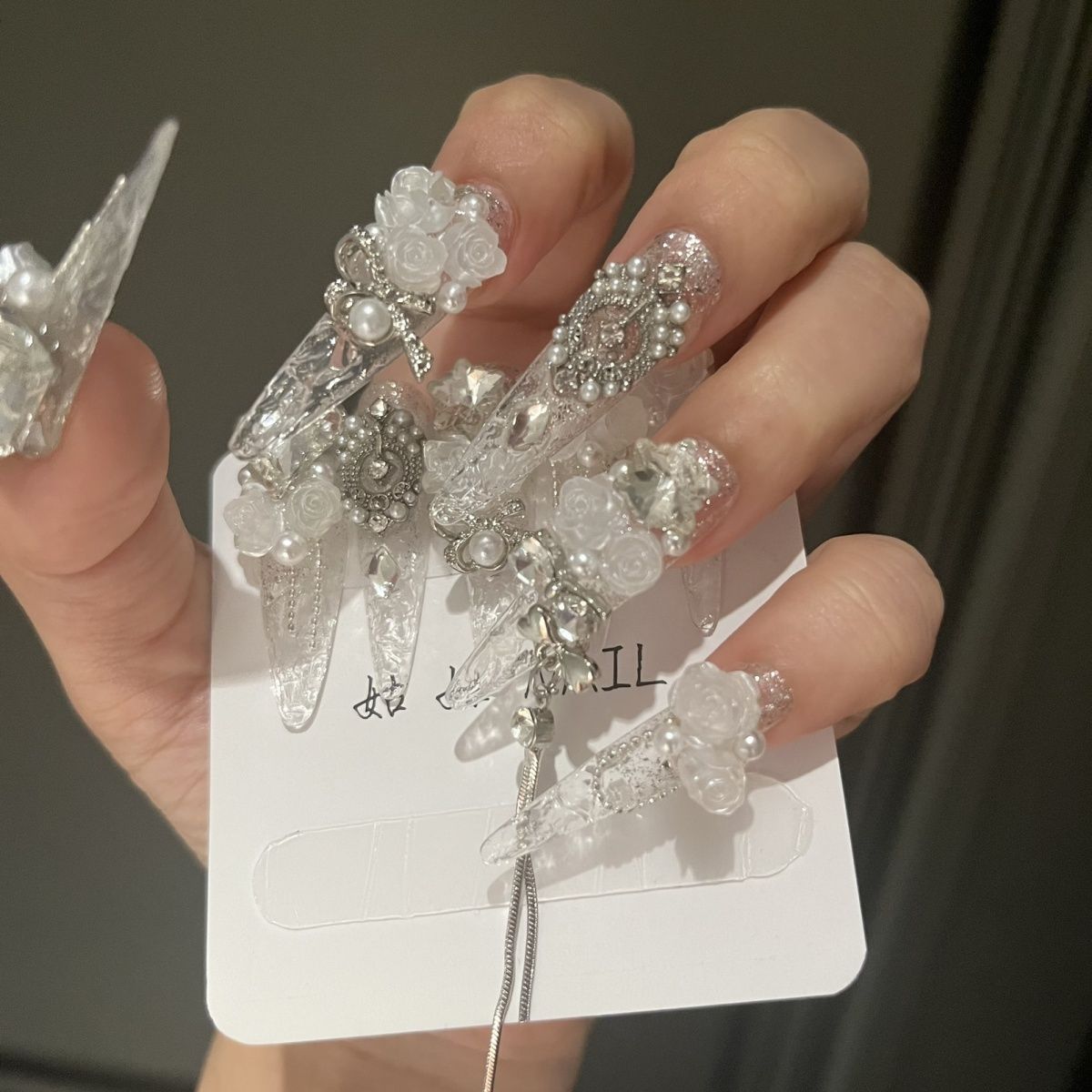 #078 ViVagg Press on nails Pure hand glass nail broken ice ice wearing a transparent nail piece small red book explosion fairy nail wear nail diy