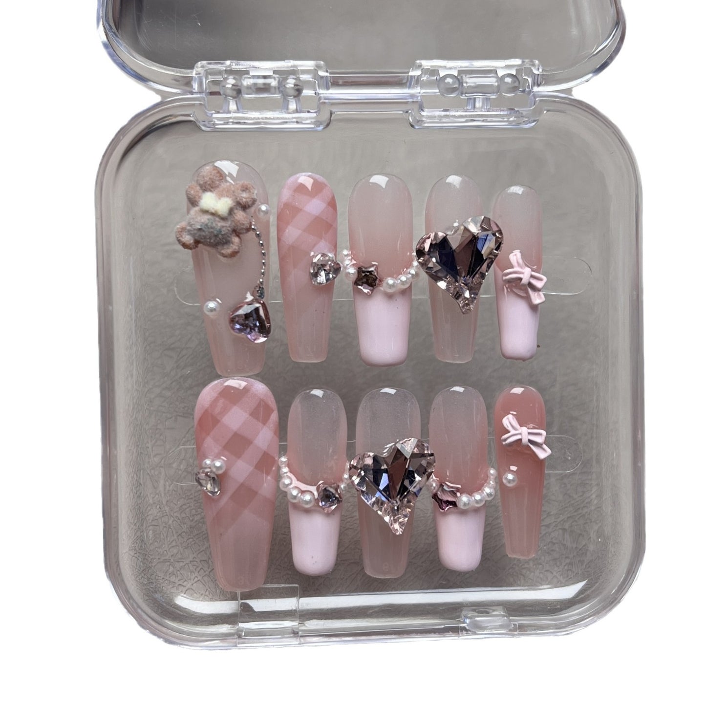 #093 ViVagg Press on nails Pure ambience Bear Love Pearl French Manicure