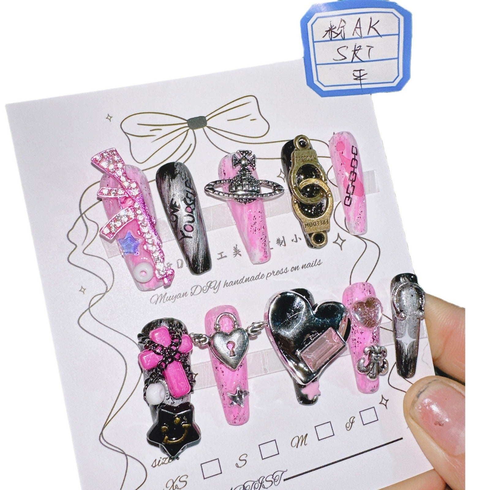 #064 ViVagg Press on nails Hand-made nail shoot Y2K Hot Girl after love love coquettish powder AK graffiti red book explosive personality wear nail