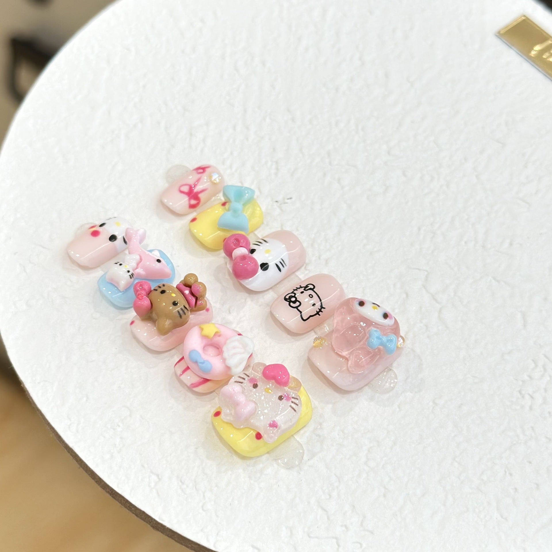 #051 ViVagg Press on nails Short hand-worn nail patch Princess Kitty Cartoon Cute Kitten Nail Patch Color bow removable