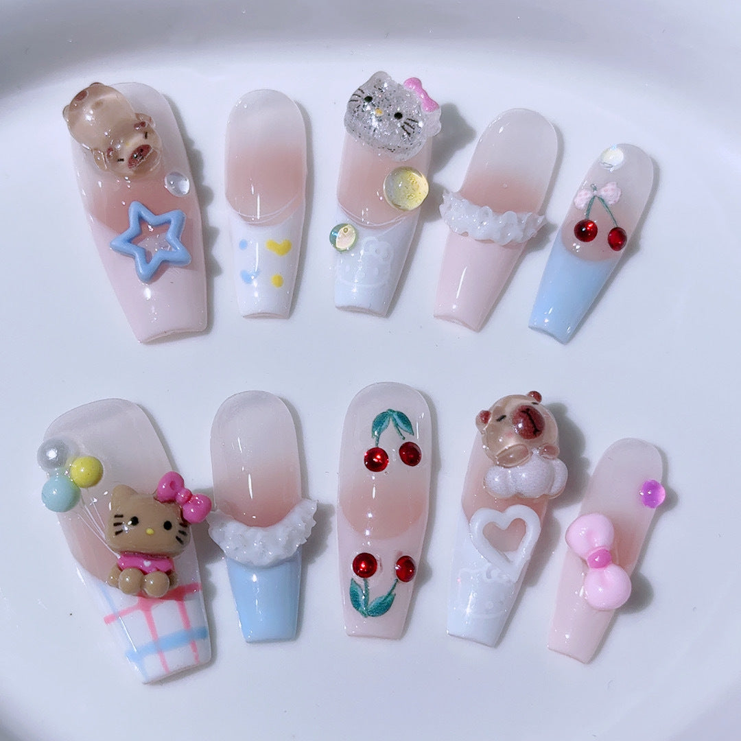 #012 ViVagg Press on nails Hand-worn nail amusement park cute skirt Capibara black Kt balloon Cherry Heavy Industry