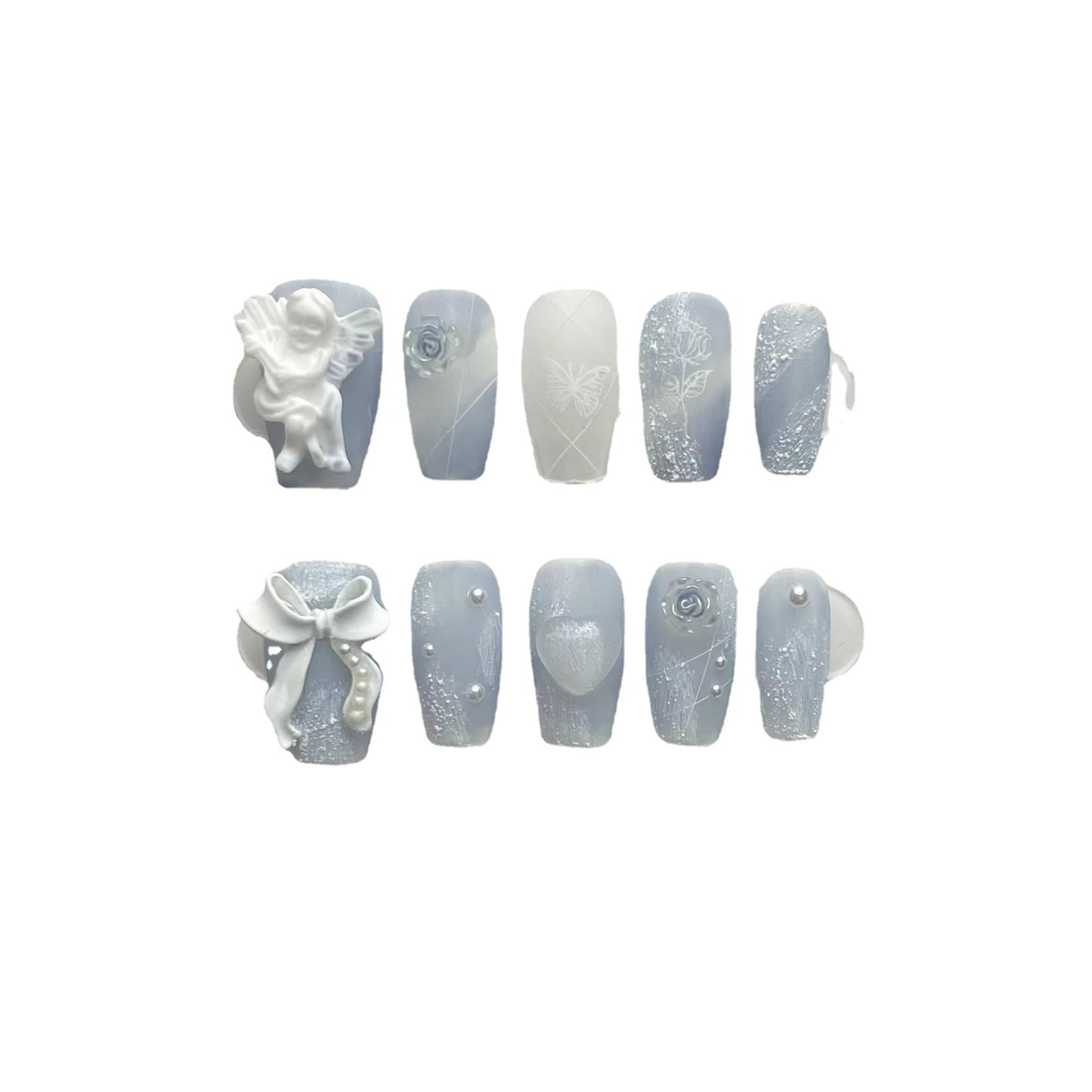 #102 ViVagg Press on nails Cool Yunchuan fog blue plaster angel rose hand nail fake nail manicure