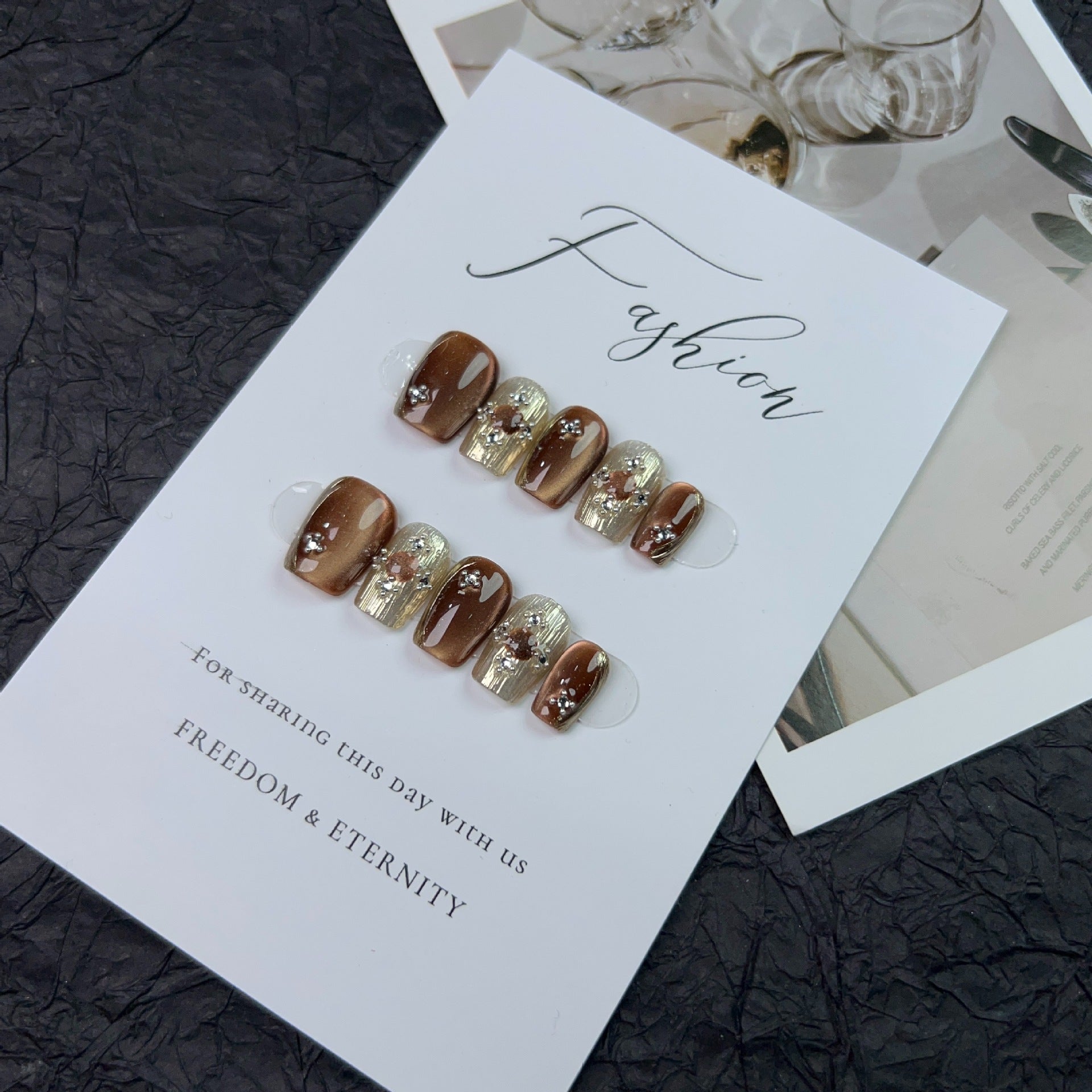 #032 ViVagg Press on nails Amber Buccellati short hand-worn Emmelard Cat Eye new premium detachable nail plate
