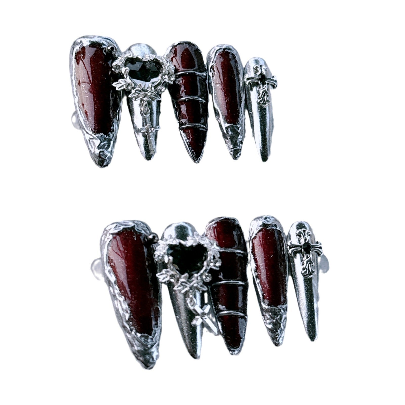 #015 ViVagg Press on nails Dark Spice retro Cyberpunk Cro-heart cross wearing nail fingers Nail patch
