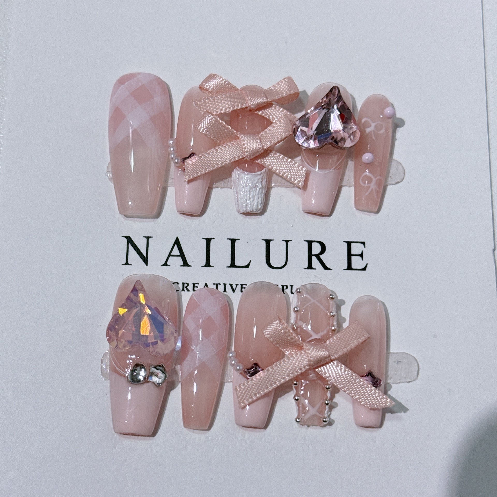 #018 ViVagg Press on nails Hand-worn nail pink ballet French bow nail fake nail patch finished long