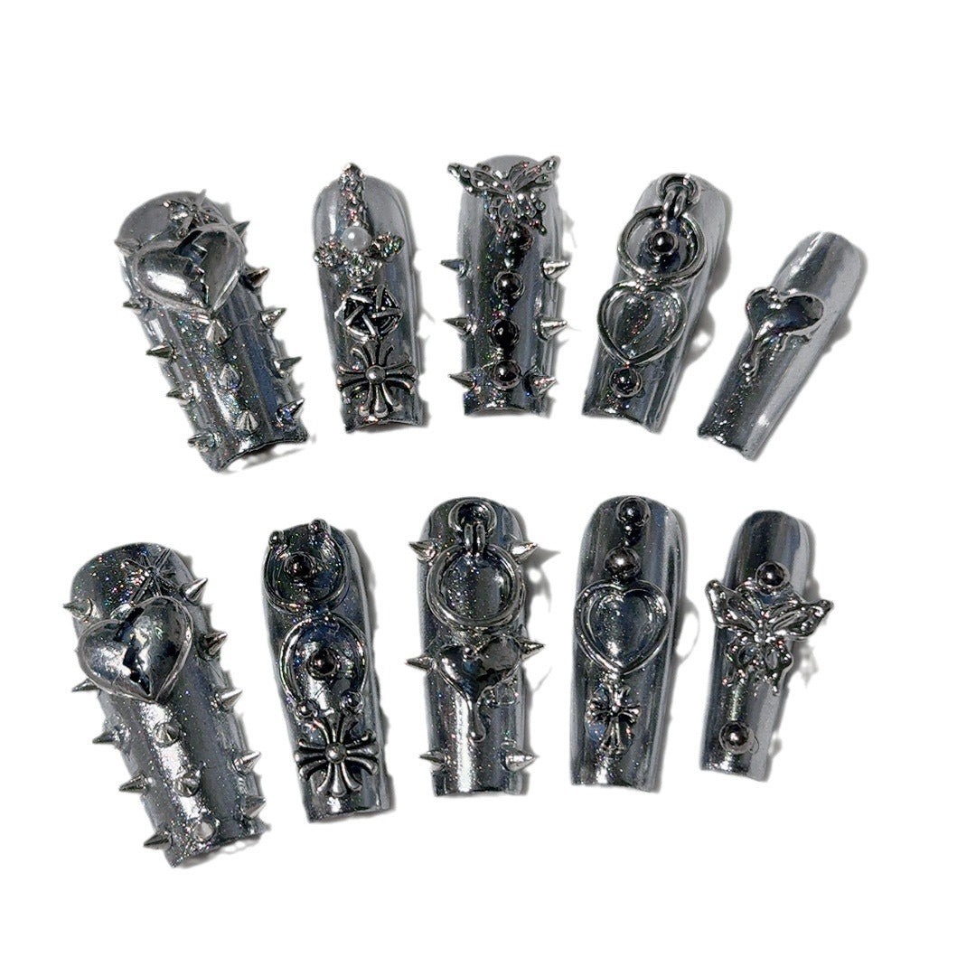 #014 ViVagg Press on nails Cross boundary square pipe nail nail liquid metal rivet removable wear-resistant nail pure hand