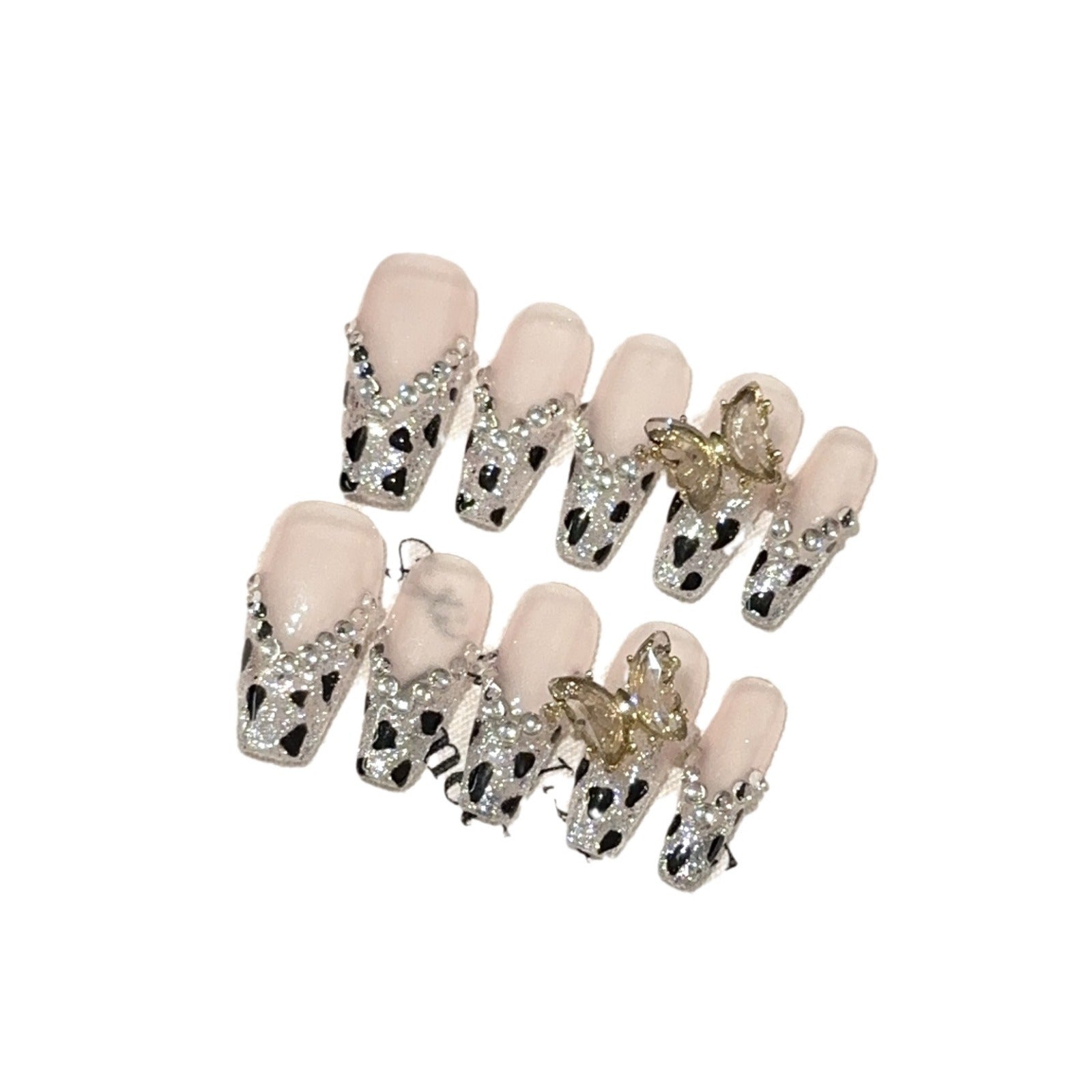 #045 ViVagg Press on nails Pure hand-worn nail piece advanced sense leopard print nude pink French manicure butterfly diamond light luxury temperament white nails