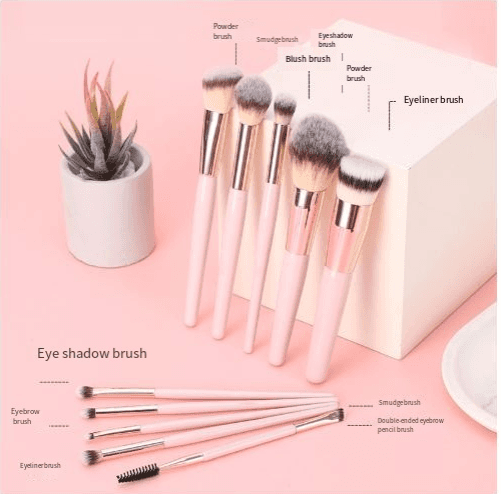 10 beginner beauty tools Pink Black Set Concealer eyeshadow Foundation Brush Complete set