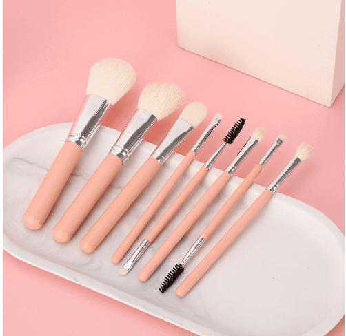 8 wooden handle soft hair makeup brush set Smudding Eyebrow Brush Tan red brush Beauty tools